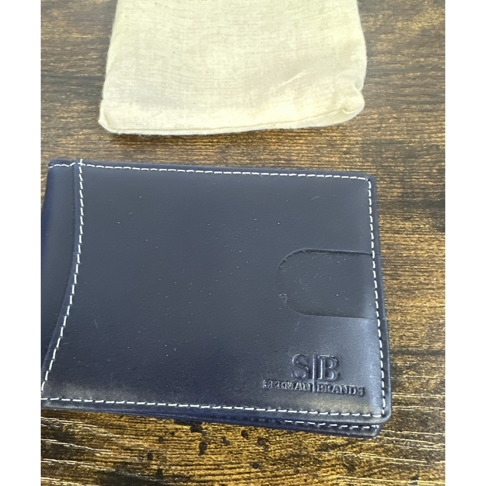 Serman Brands Leather RFID Blocking Slim Bifold Wallet Altlantic Blue Minimalist - Picture 5 of 14
